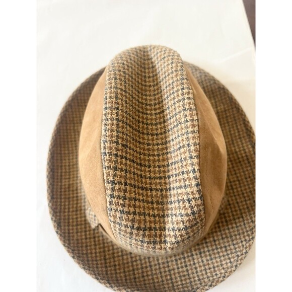 VINTAGE MID CENTURY STEVENS MENS WOOL TWEED & SUEDE FEDORA HAT  6 7/8 S/M 1960s - Picture 2 of 9